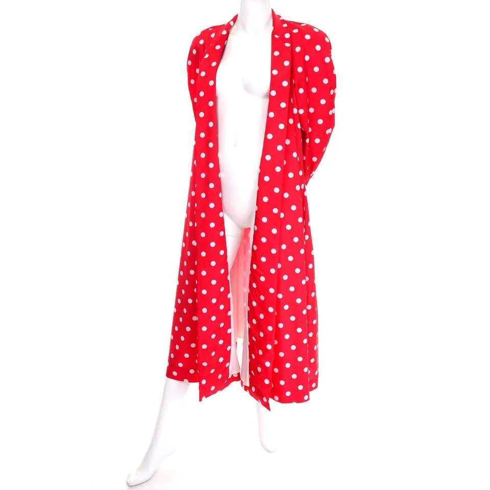 1980s Vintage Victor Costa Bergdorf Goodman Red White Polka Dot Coat