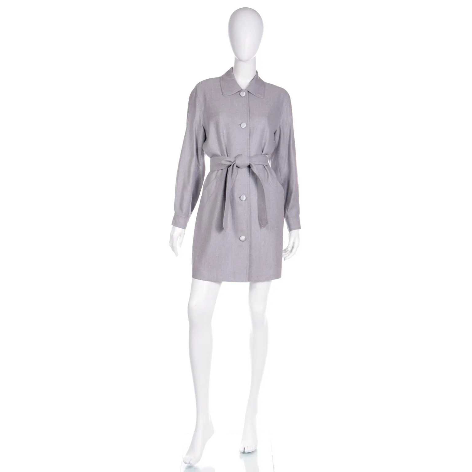 1990s Isaac Mizrahi Grey Wool Collared Jacket with Belt