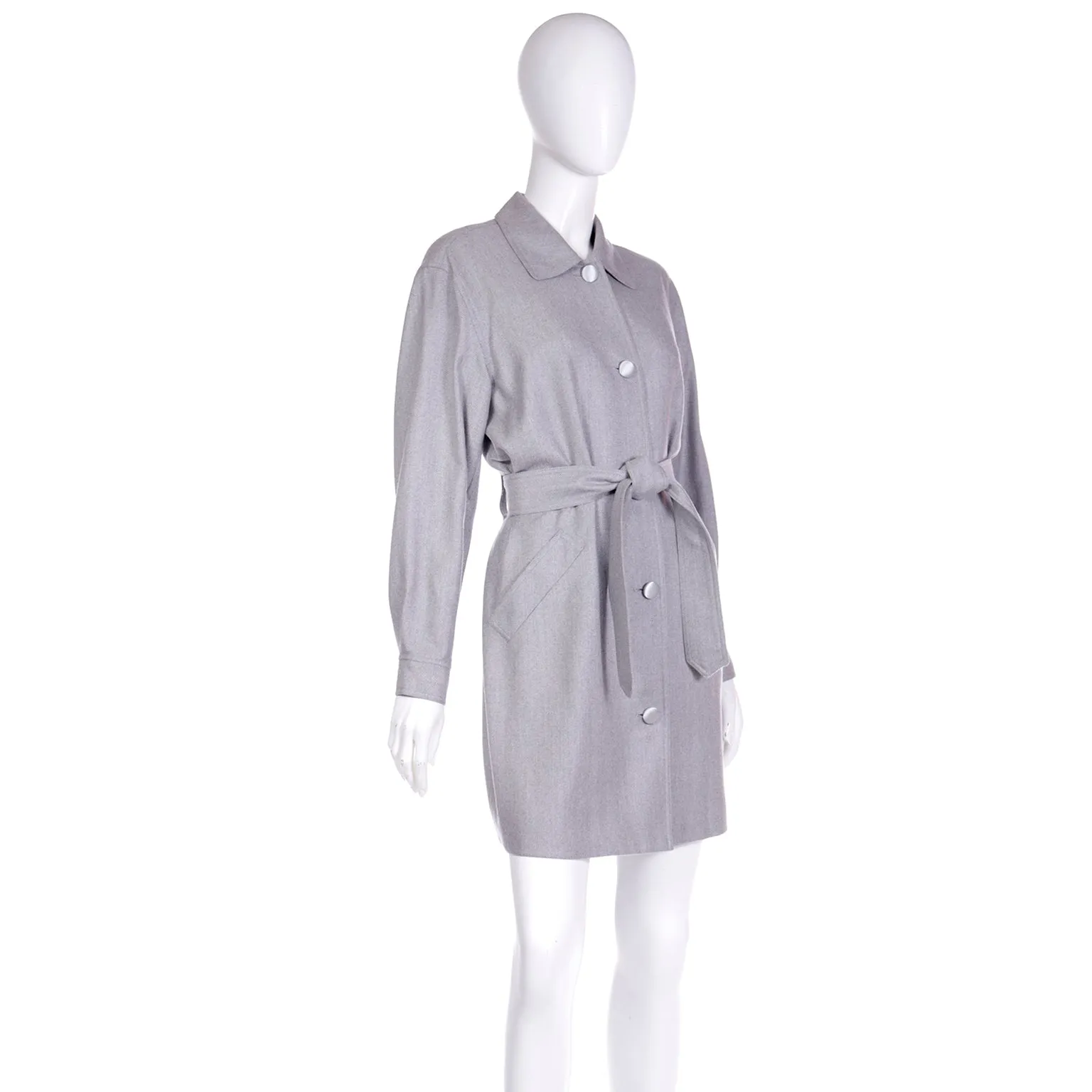 1990s Isaac Mizrahi Grey Wool Collared Jacket with Belt