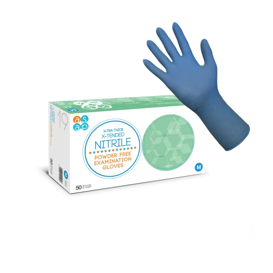 ASAP THICK HIGH RISK LATEX POWDER FREE ELECTRIC BLUE EXAMINATION GLOVES