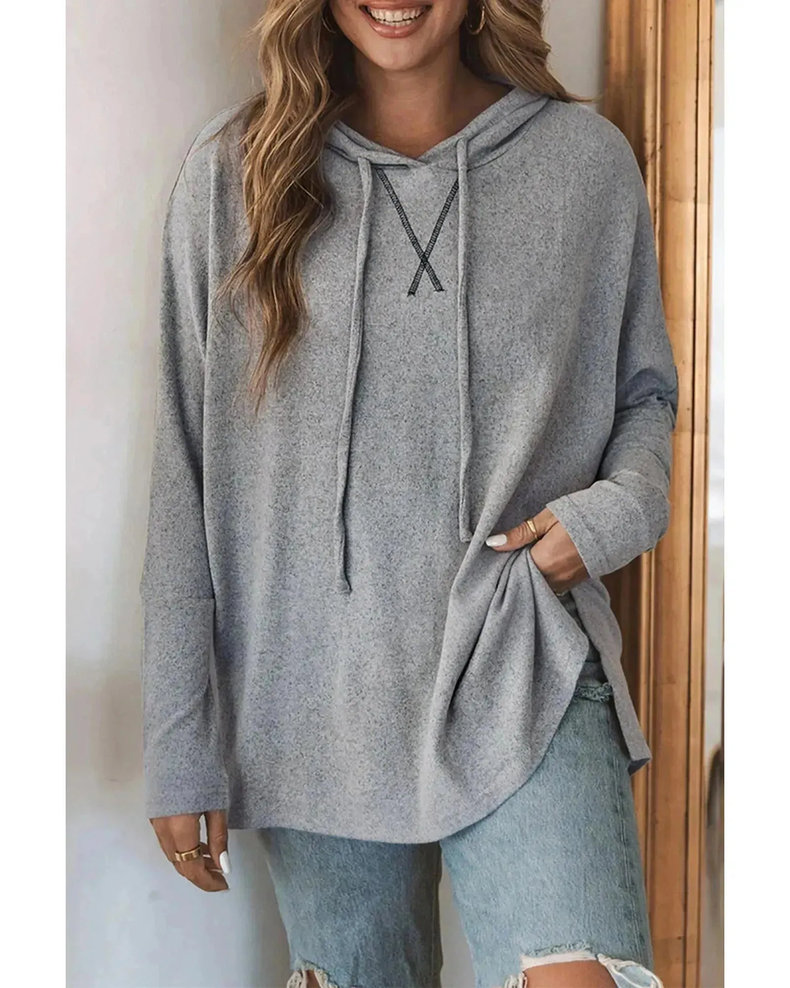 Azura Exchange Relaxed Drawstring Hooded Sweater - S