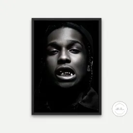 Black And White ASAP Rocky Poster Grill PRINTABLE WALL ART, Hypebeast Poster, Urban Street Style Wall Art, Rapper Grillz Teeth Poster