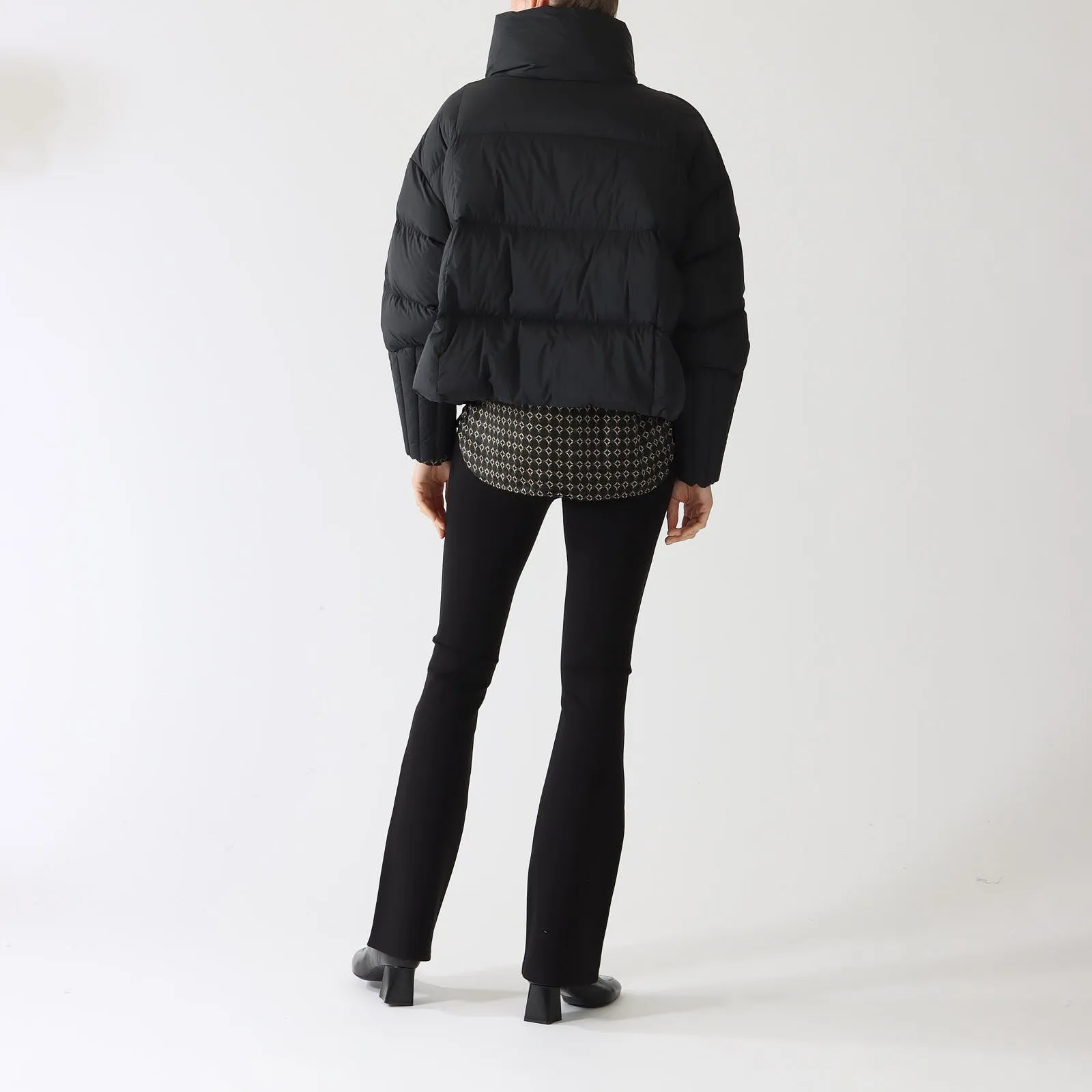 Black Asymmetric Zip Down Quilted Coat