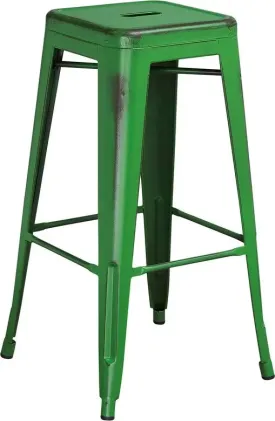 Brimmes 30"H Metal Barstool Backless Distressed Green, Stackable