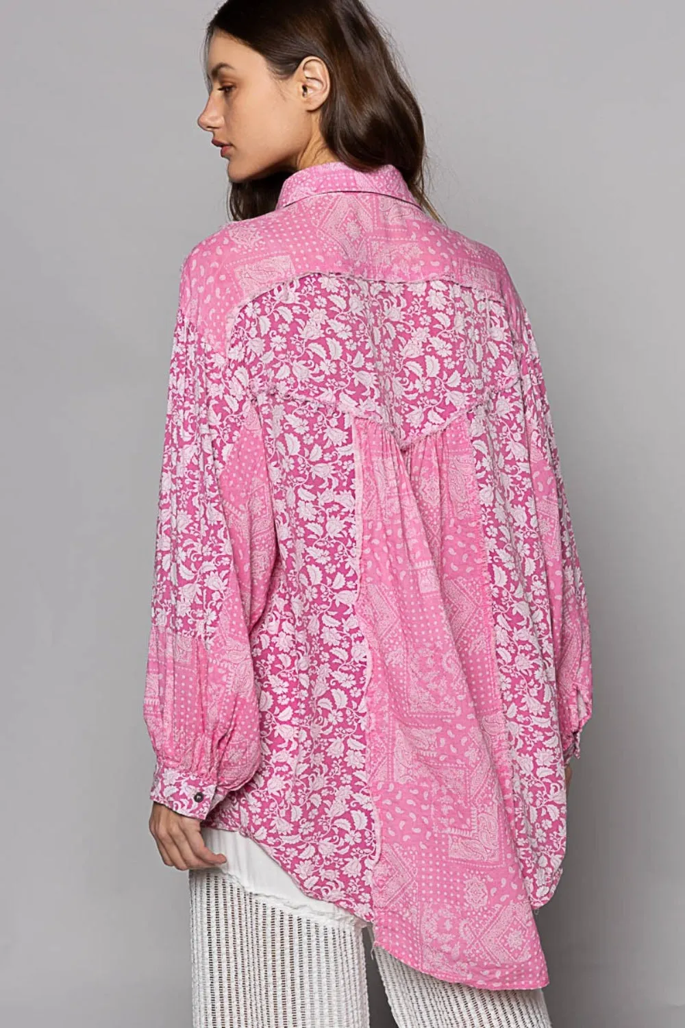 Button Down Long Sleeve Paisley Print Shirt by POL