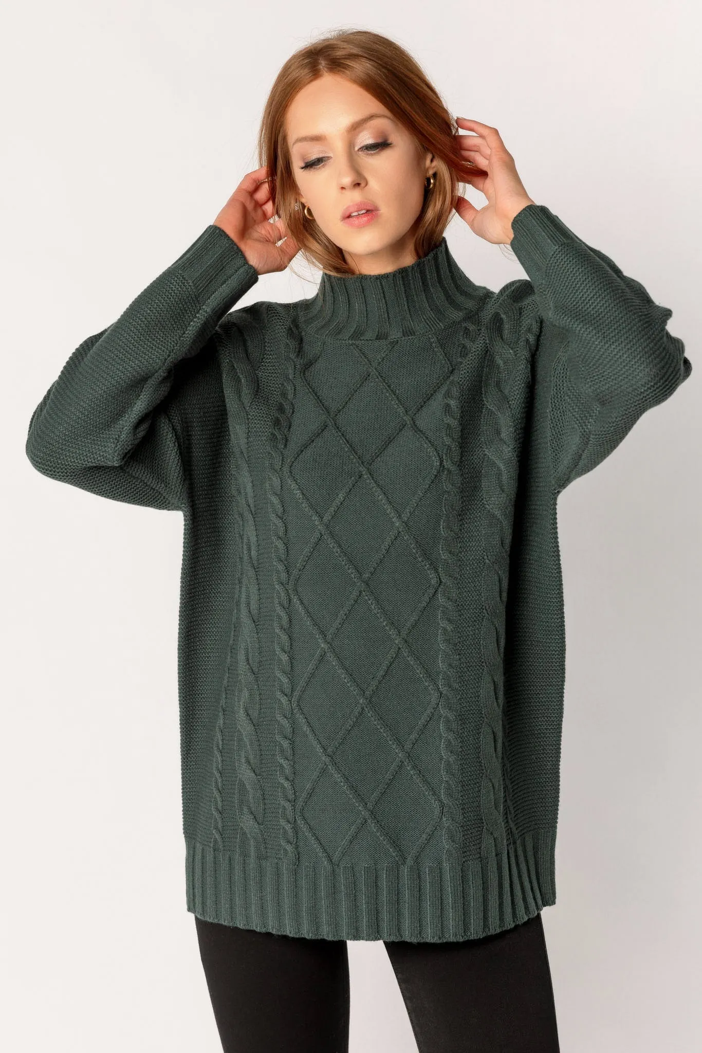 Cable-Knit Mockneck Sweater