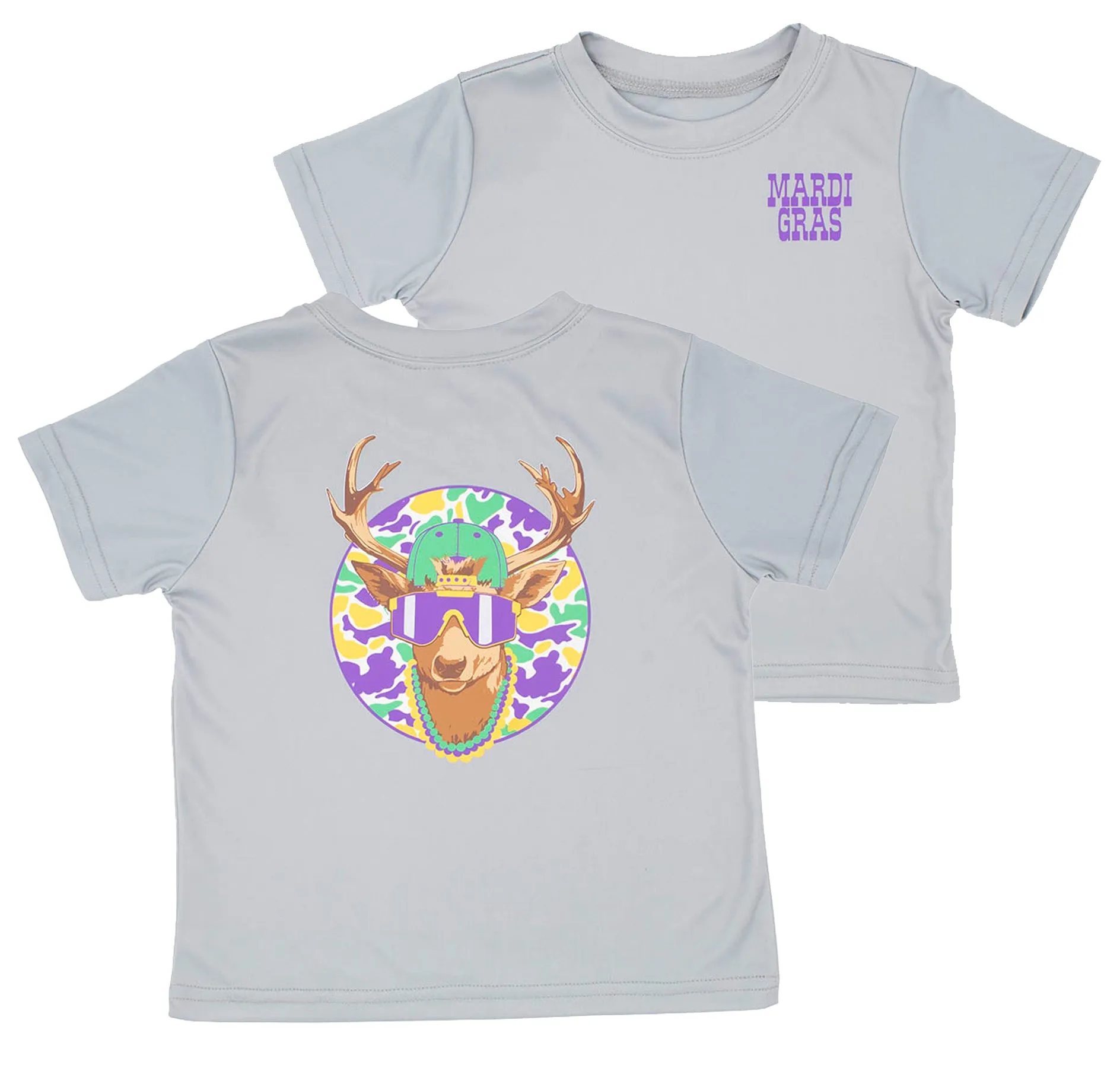 Camo Deer on Gray Short Sleeve Mardi Gras