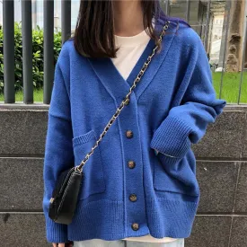 Casual Colorful Pockets Loose Knit Soft Cardigan