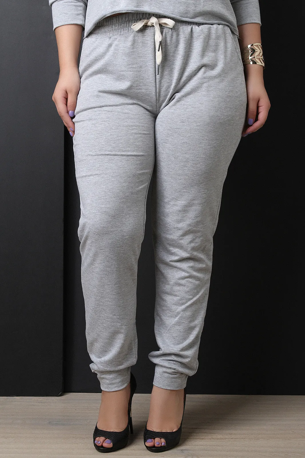 Casual Soft Knit Drawstring Jogger Pants