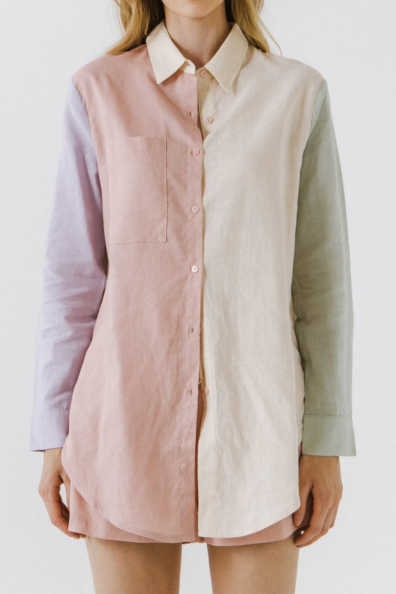 Colorblock Linen Long Shirt