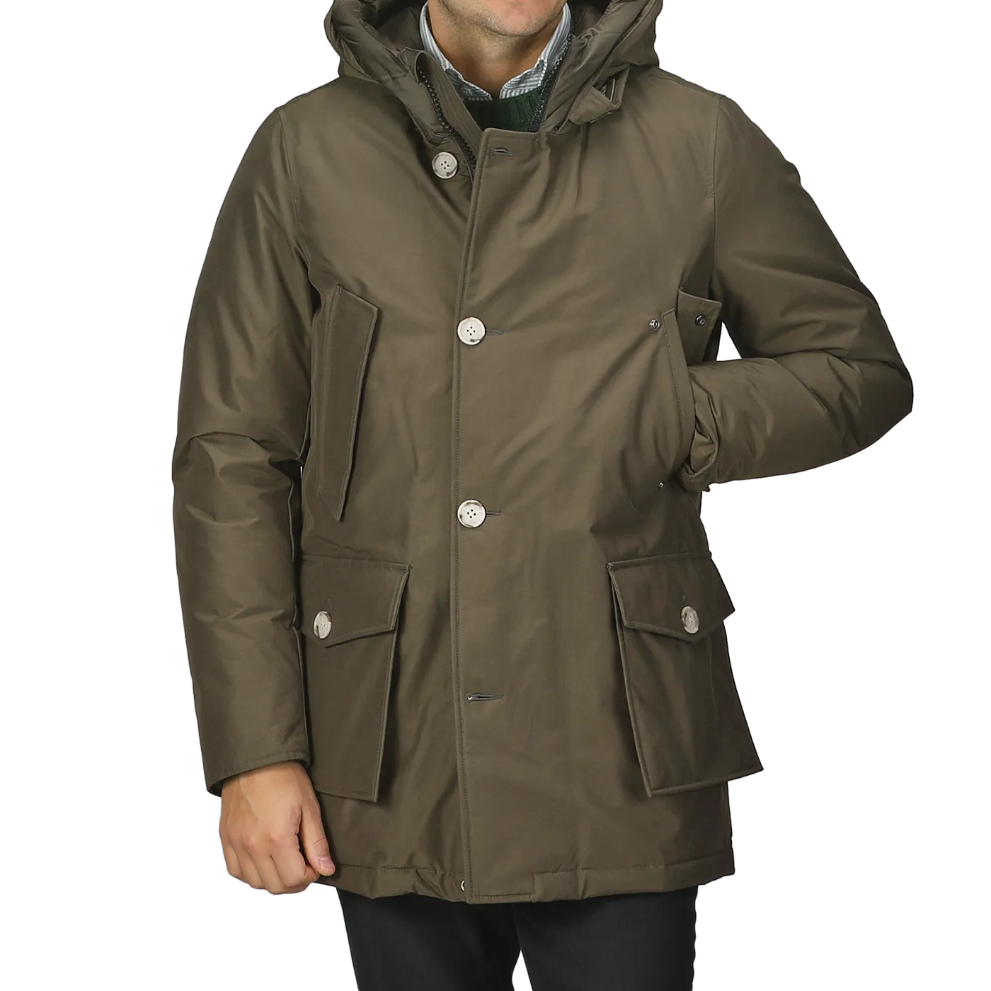 Dark Green Stretch Nylon Arctic Parka