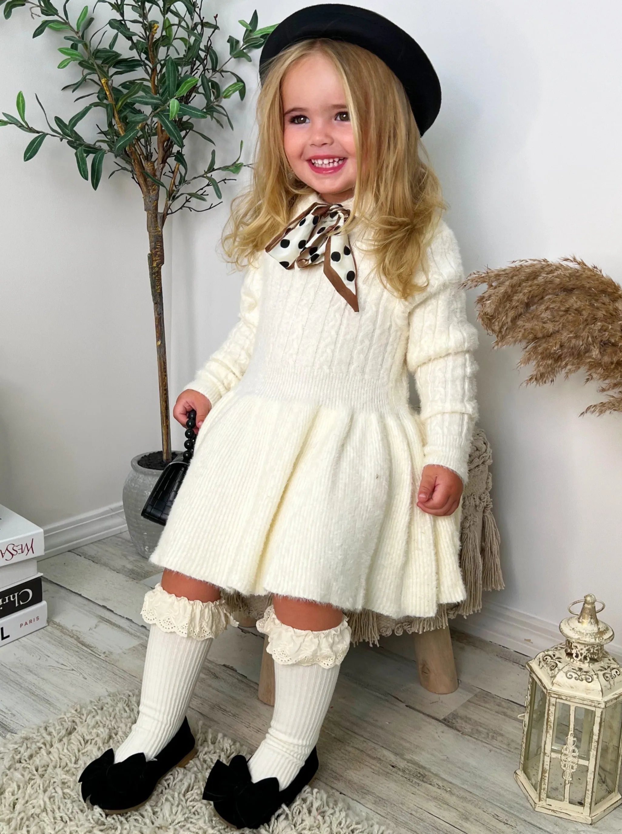 Dots and Bows Wool Sweater Dress