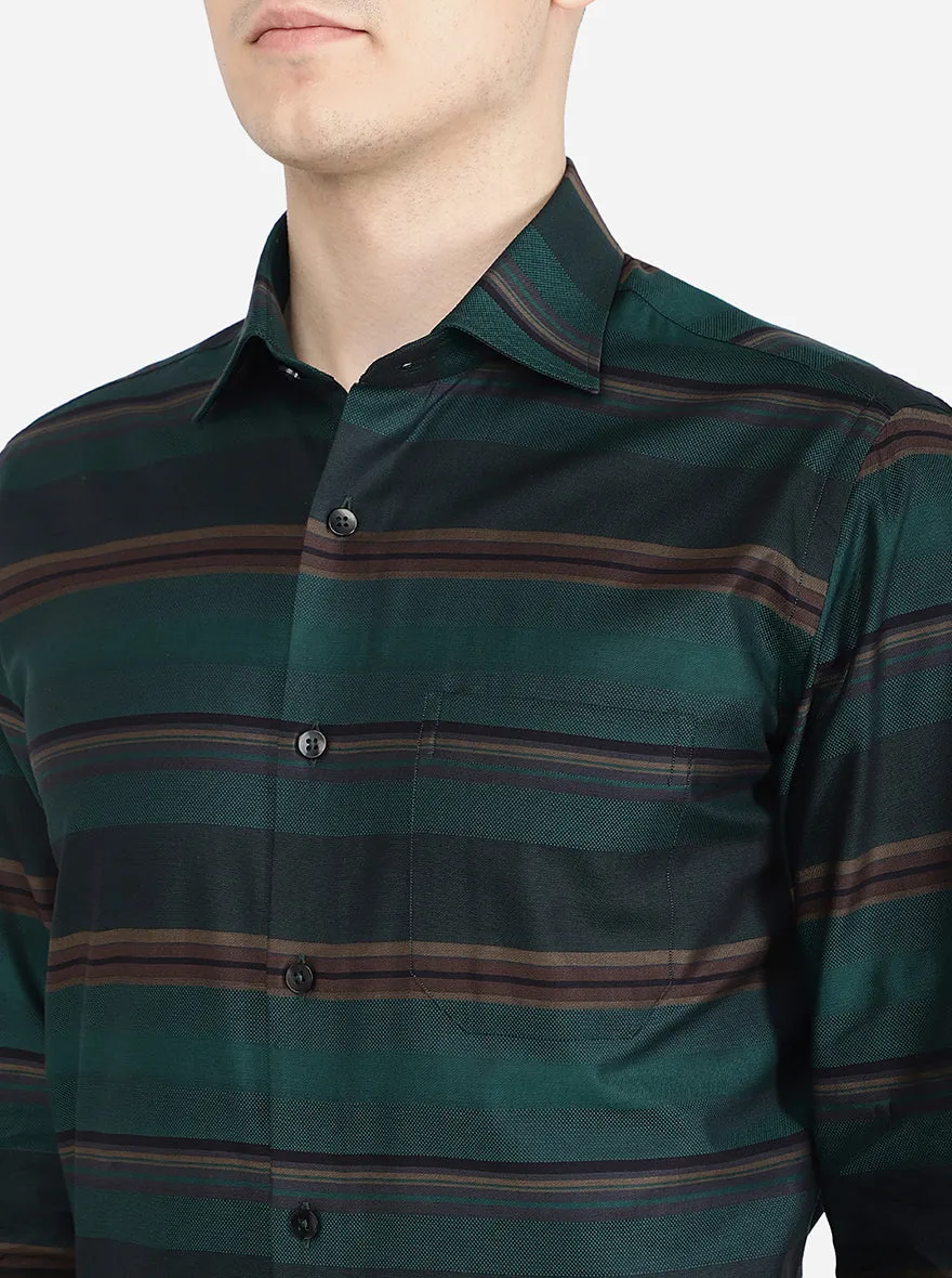 Green Striped Slim Fit Formal Shirt | Metal