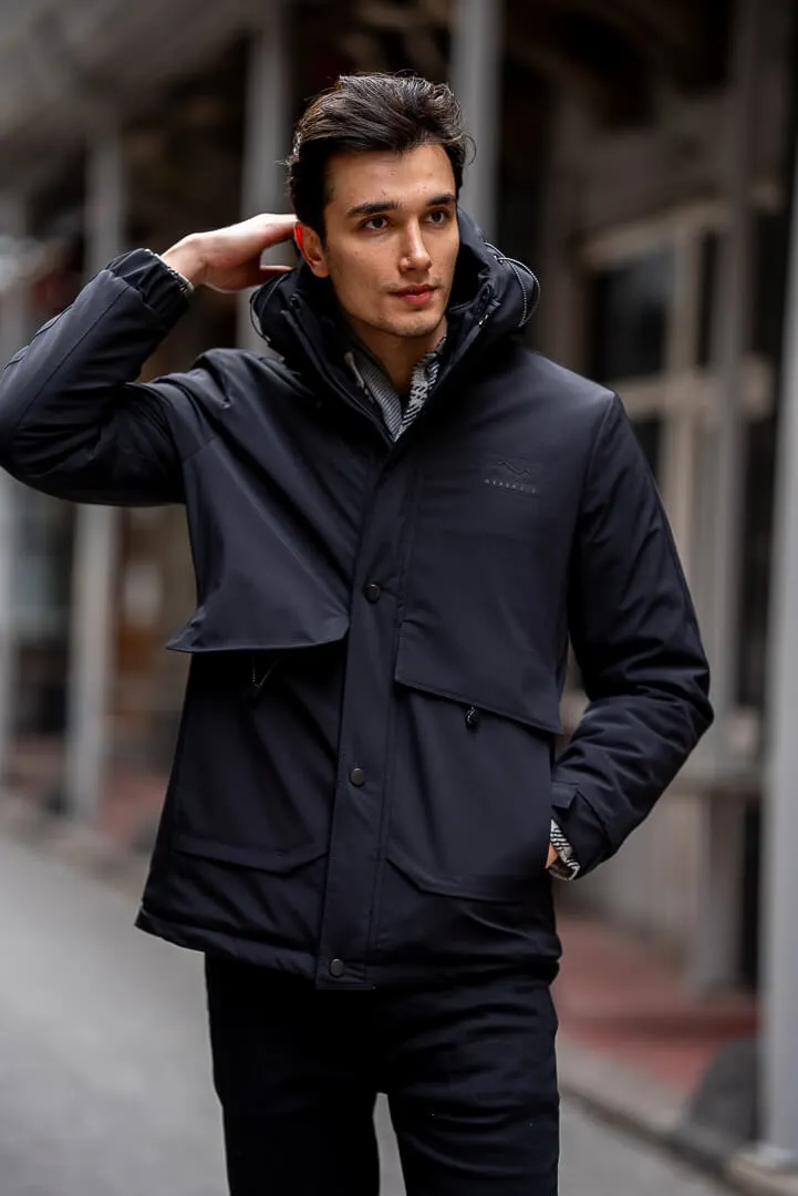 HolloMen's Black Waterproof Coat