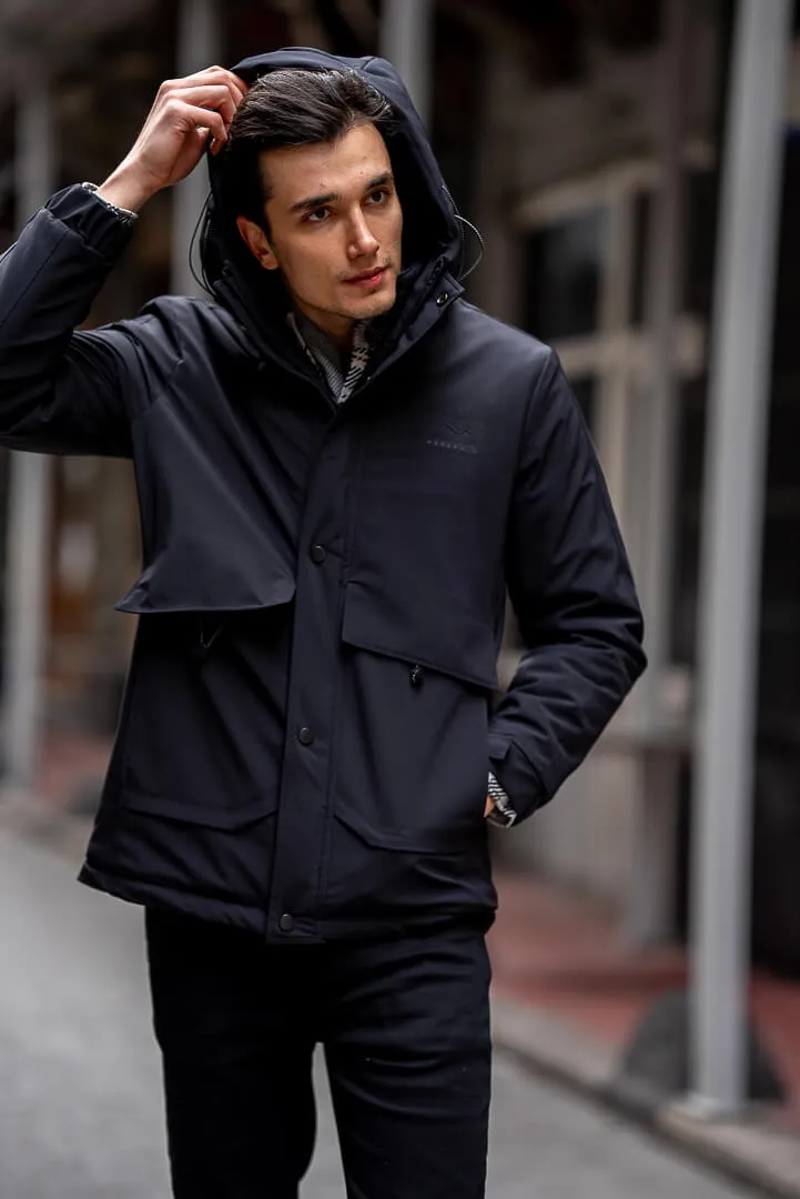 HolloMen's Black Waterproof Coat