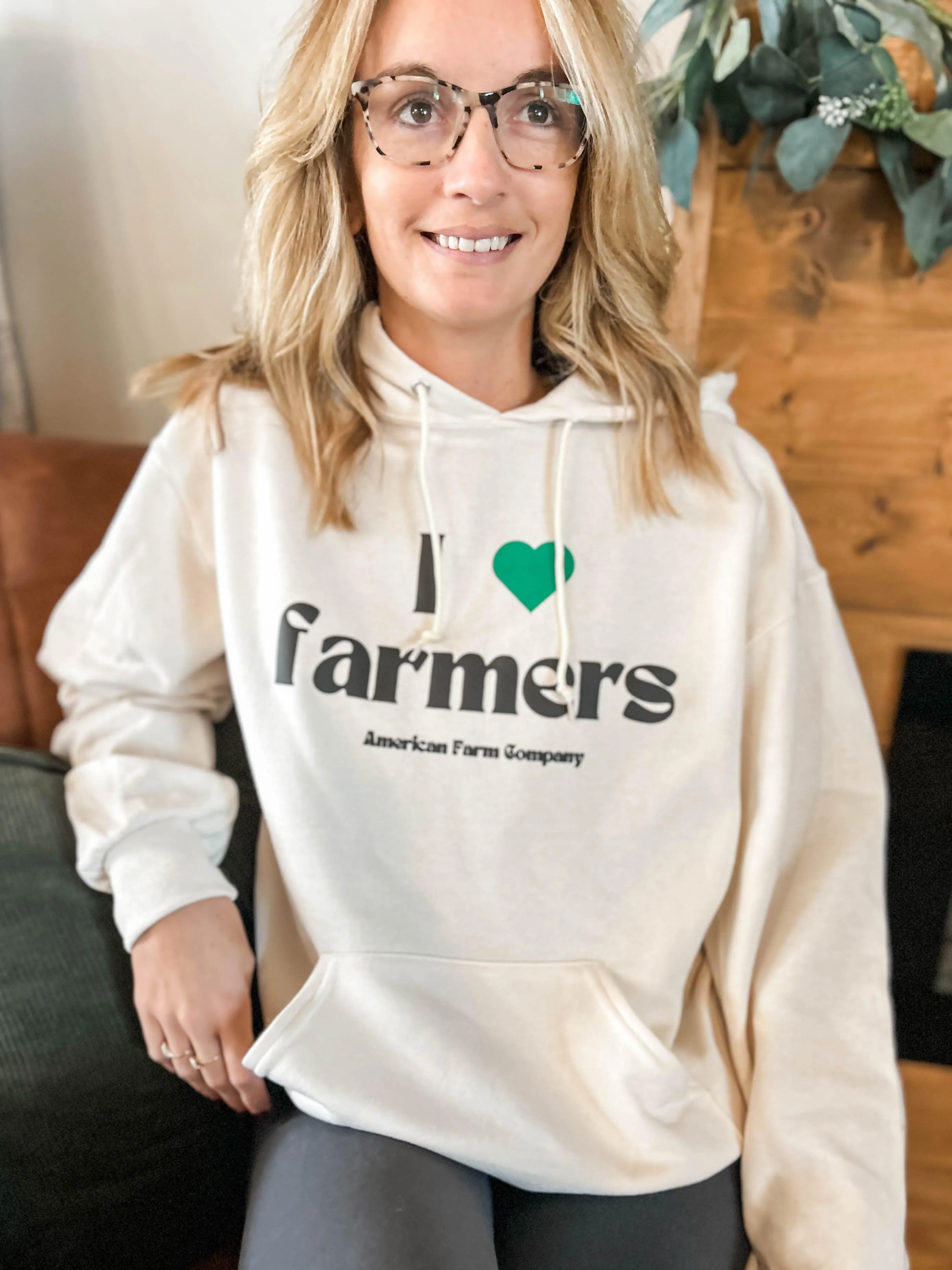 I Love Farmers Puff Cream Hoodie