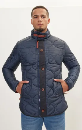 Light Padded Zipper-Up Coat - Navy