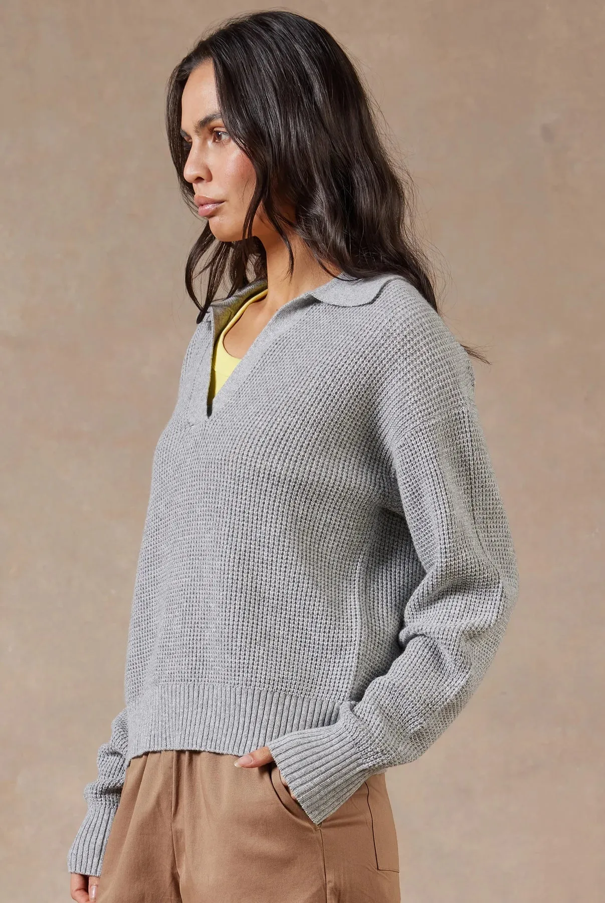 Malibu Collared Sweater in Silver