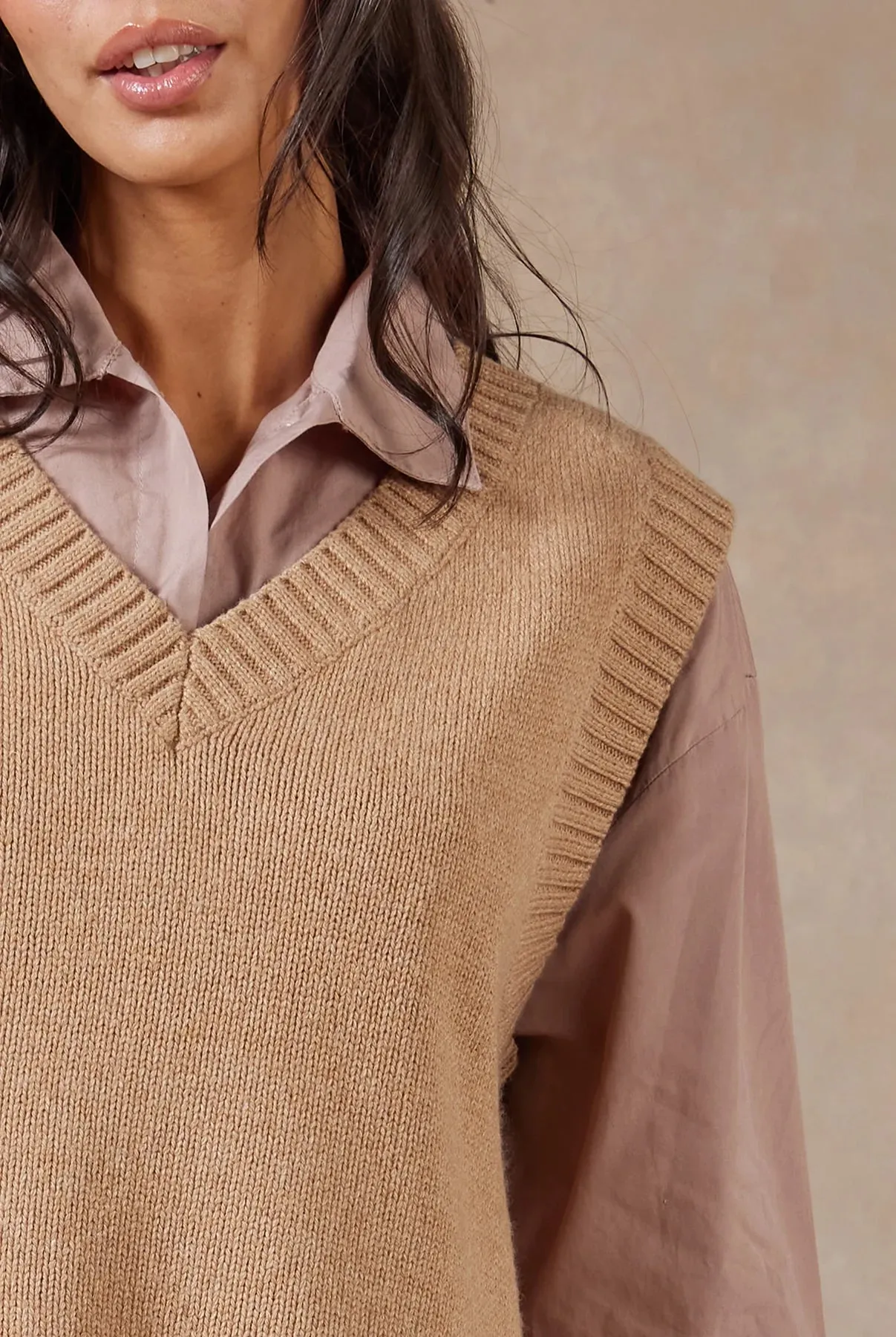 Malibu Knit Vest in Camel