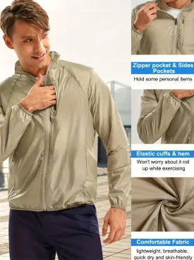 Men's Casual Plain Color Windproof Lightweight Zipper Jacket, Sun Protection Sports Coat Clothes For Outdoor Activities