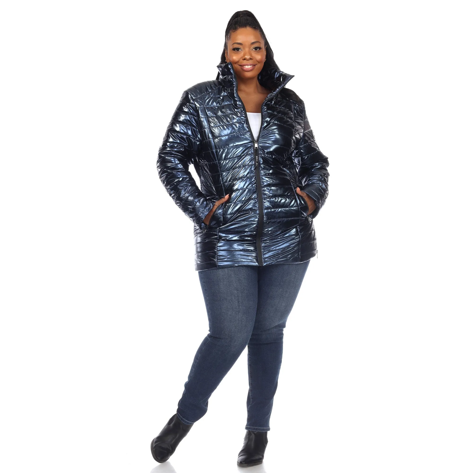 Metallic Puffer Coat - Plus