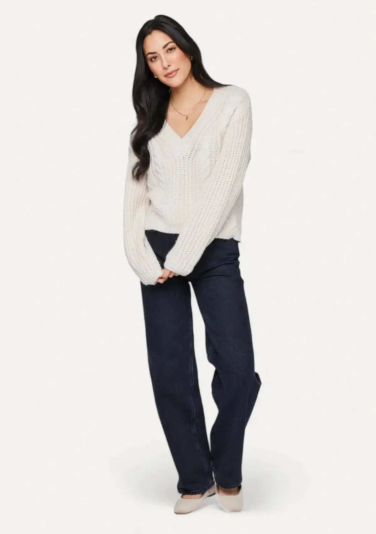 Octavia V-Neck Sweater - Cream