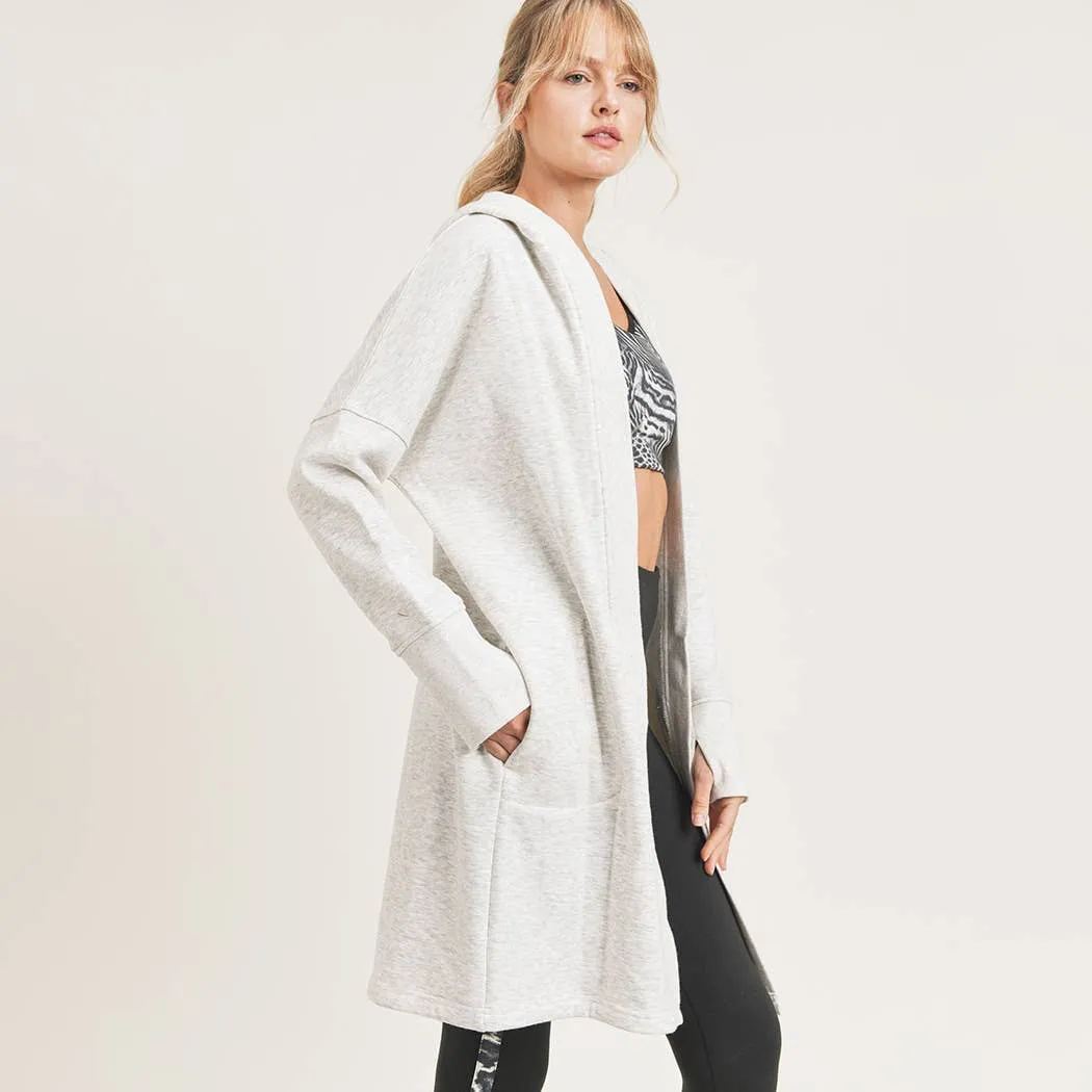 Open Front Longline Hoodie Cardigan with Fleece Linining