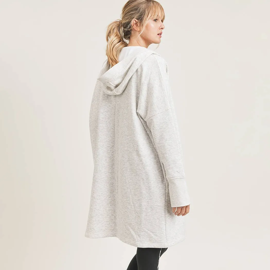 Open Front Longline Hoodie Cardigan with Fleece Linining