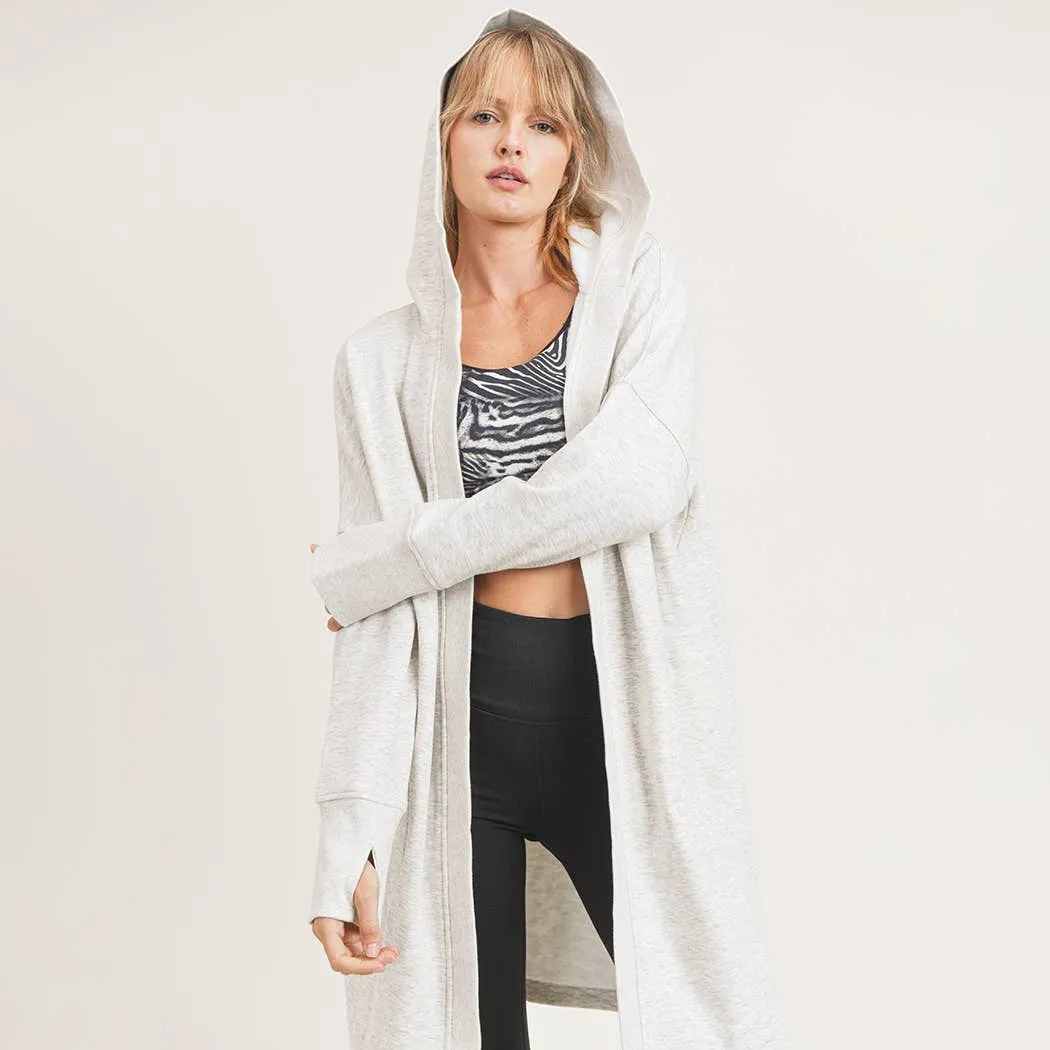 Open Front Longline Hoodie Cardigan with Fleece Linining