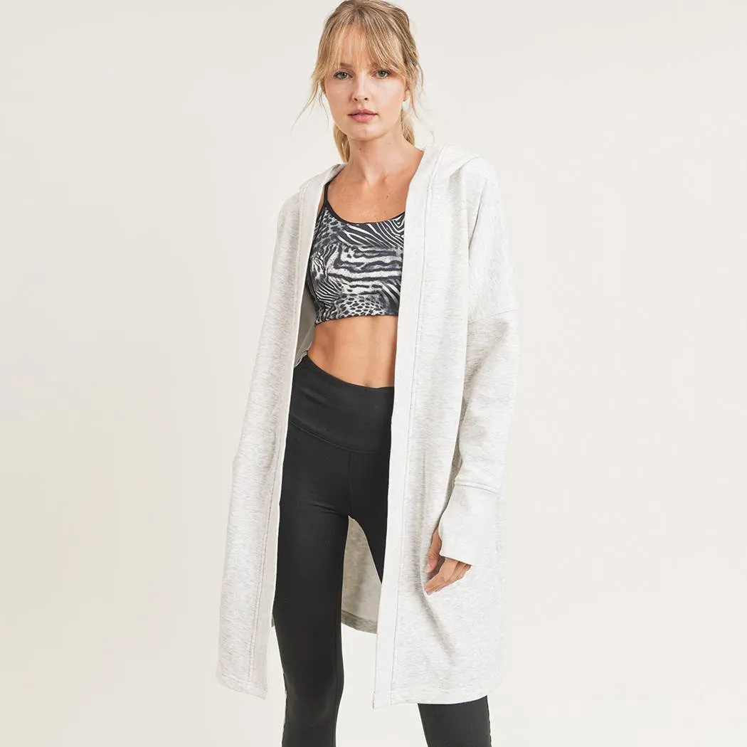 Open Front Longline Hoodie Cardigan with Fleece Linining