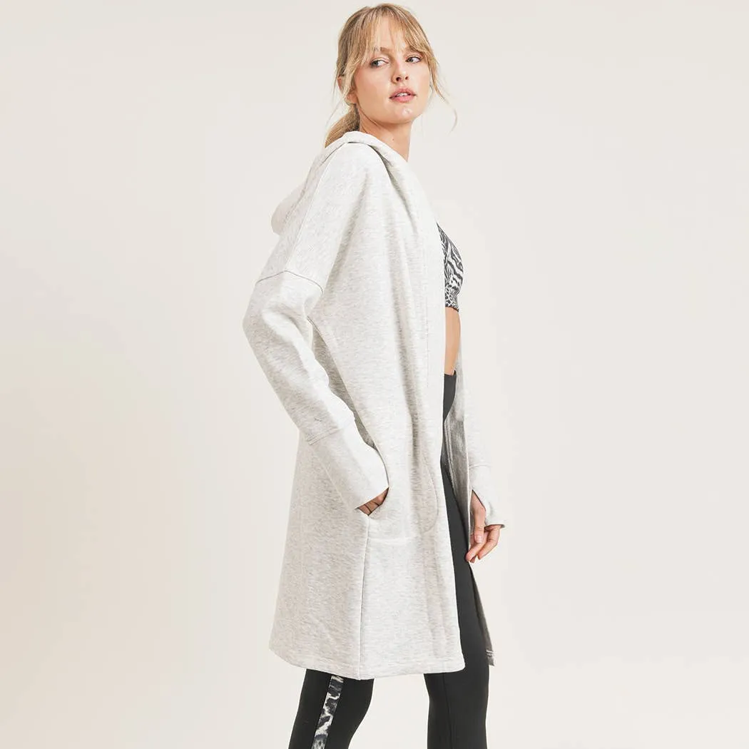 Open Front Longline Hoodie Cardigan with Fleece Linining