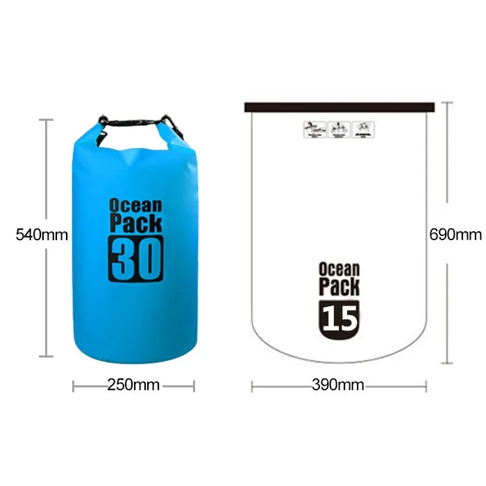 Outdoor Waterproof Double Shoulder Bag Dry Sack PVC Barrel Bag, Capacity: 30L (Sky Blue)