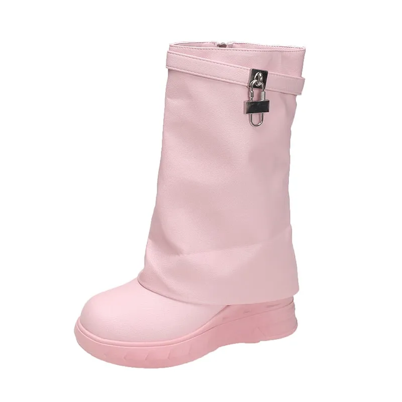 Pink Wedge Boots