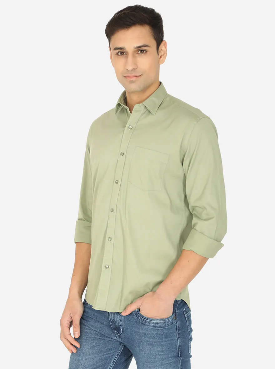 Pista Green Solid Slim Fit Casual Shirt | JadeBlue