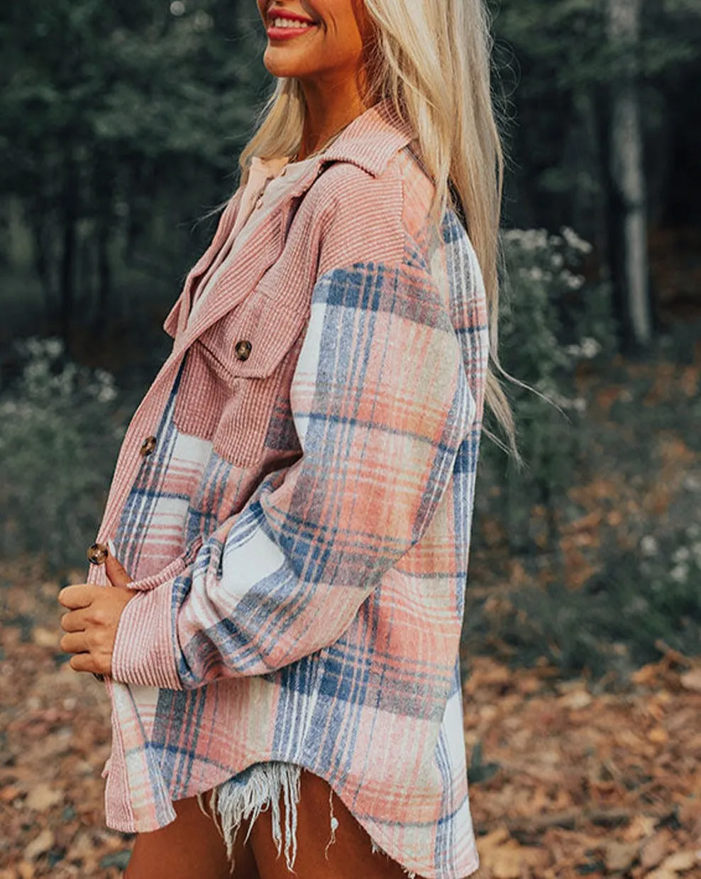 Plaid Corduroy Chest Pocket Shacket