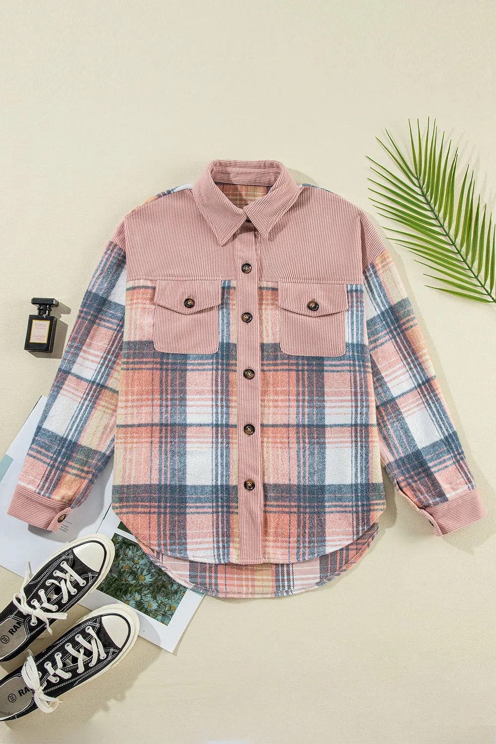 Plaid Corduroy Chest Pocket Shacket