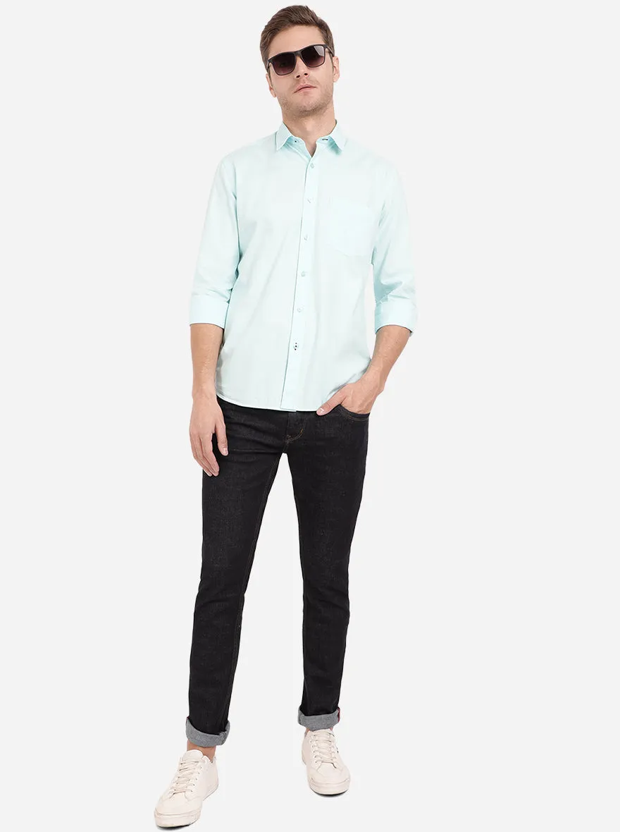 Plume Blue Solid Slim Fit Casual Shirt | Greenfibre