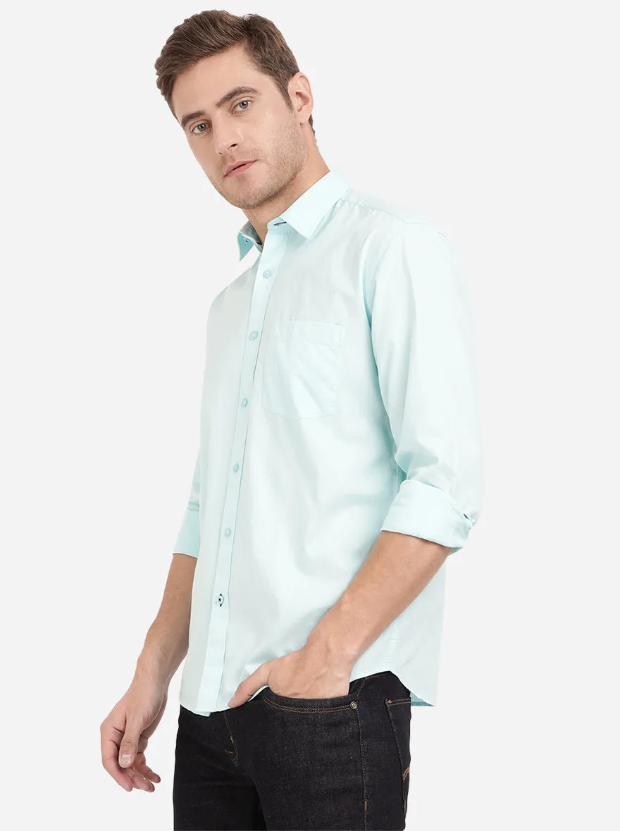 Plume Blue Solid Slim Fit Casual Shirt | Greenfibre