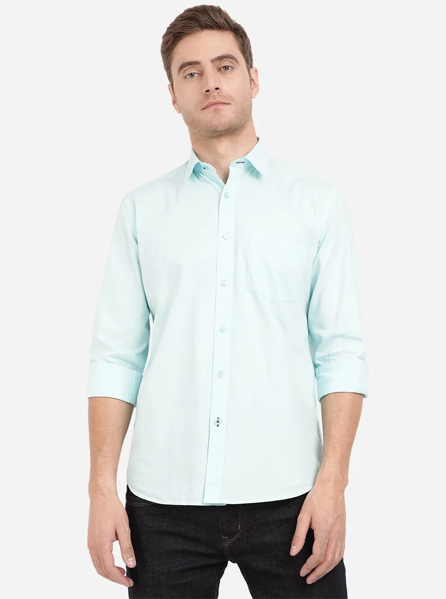 Plume Blue Solid Slim Fit Casual Shirt | Greenfibre