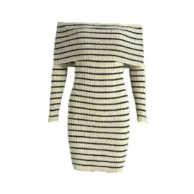 Pre Order: Off Shoulder Striped Knit Dress