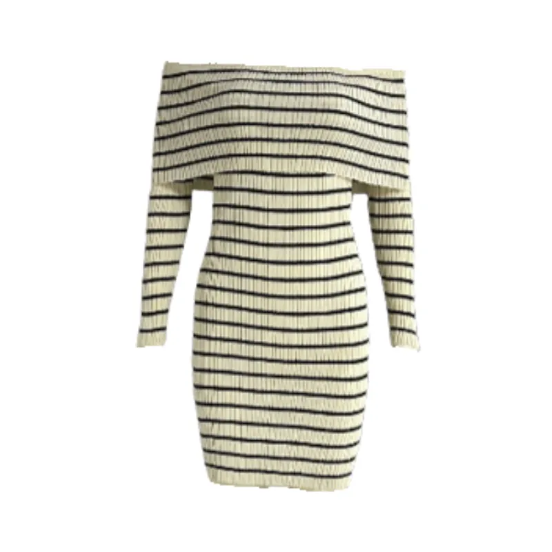 Pre Order: Off Shoulder Striped Knit Dress