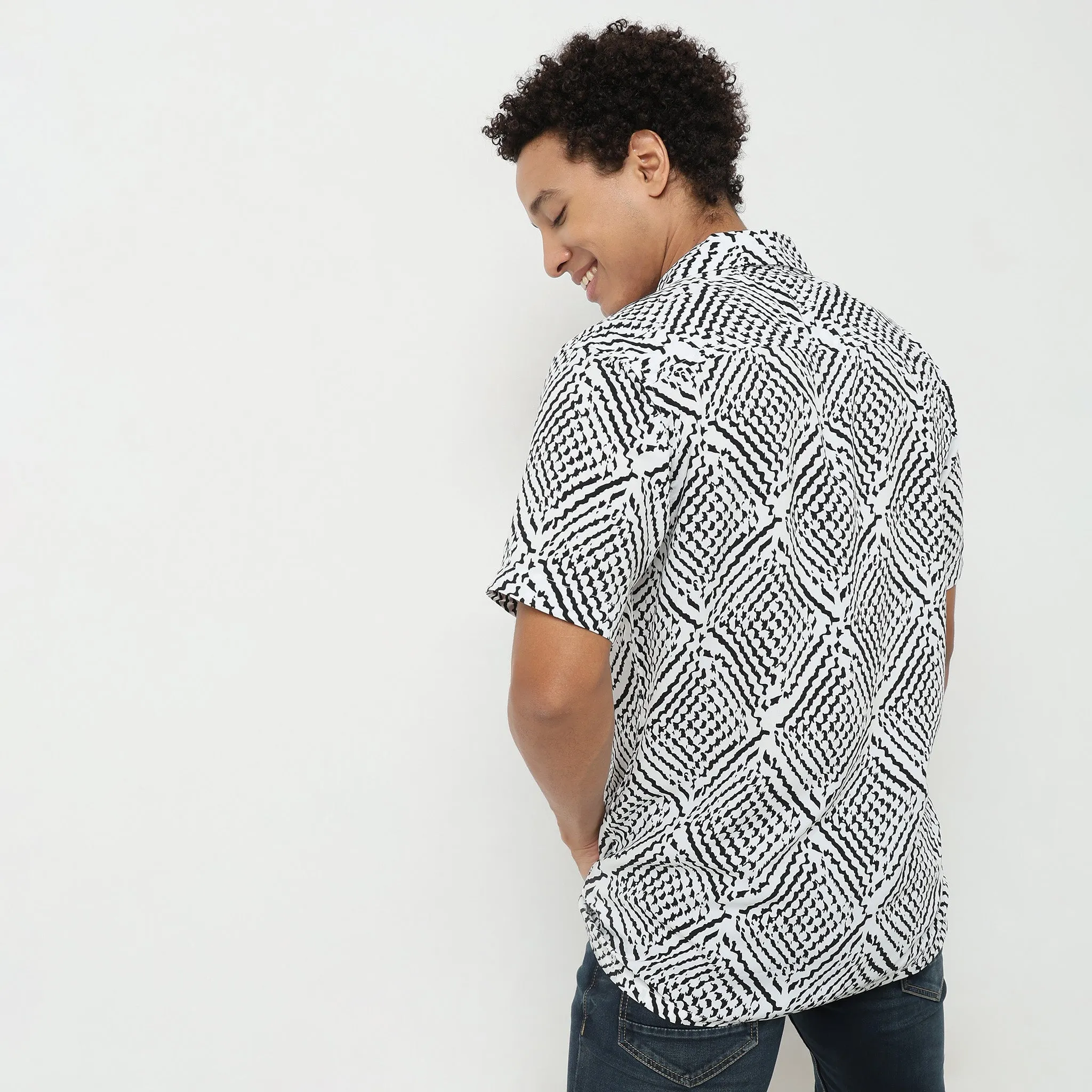 Retreat™ Shirts - 100% Rayon Regular Fit Printed Cuban Collar Shirt