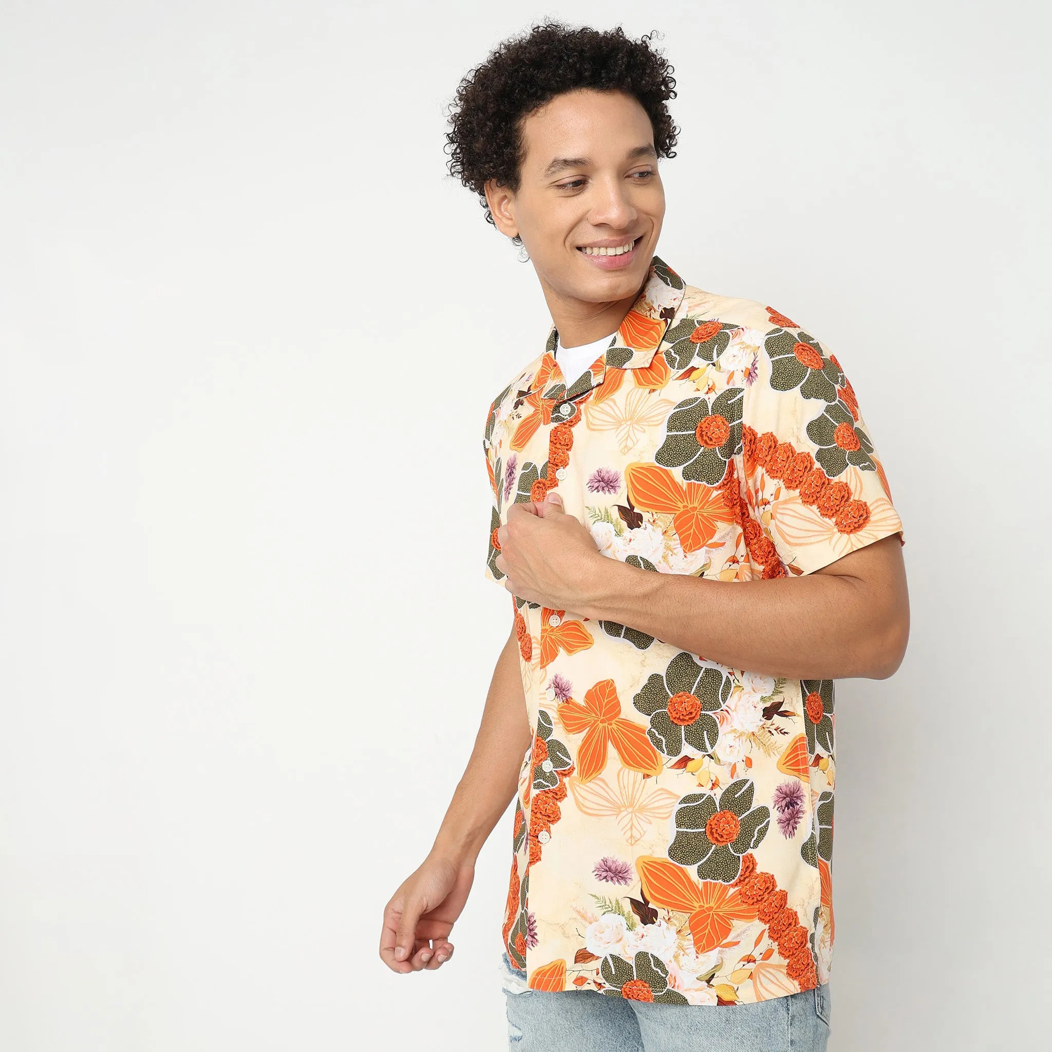 Retreat™ Shirts - 100% Rayon Regular Fit Printed Cuban Collar Shirt