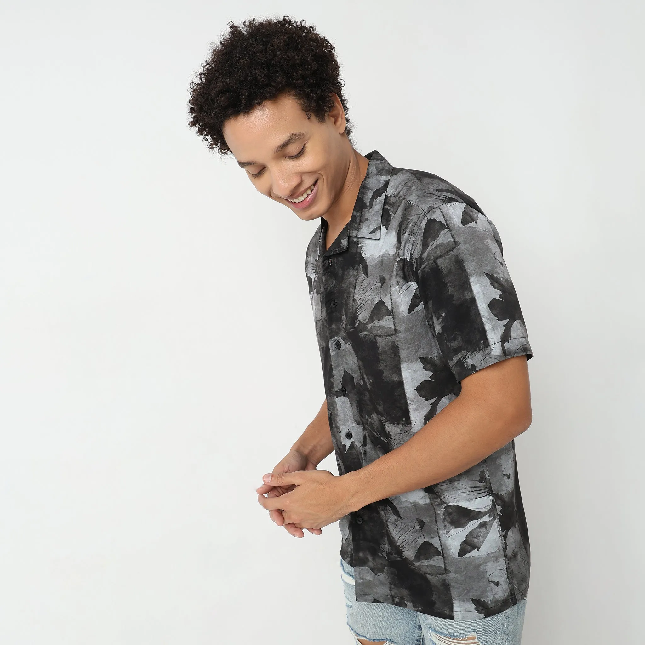 Retreat™ Shirts - 100% Rayon Regular Fit Printed Cuban Collar Shirt