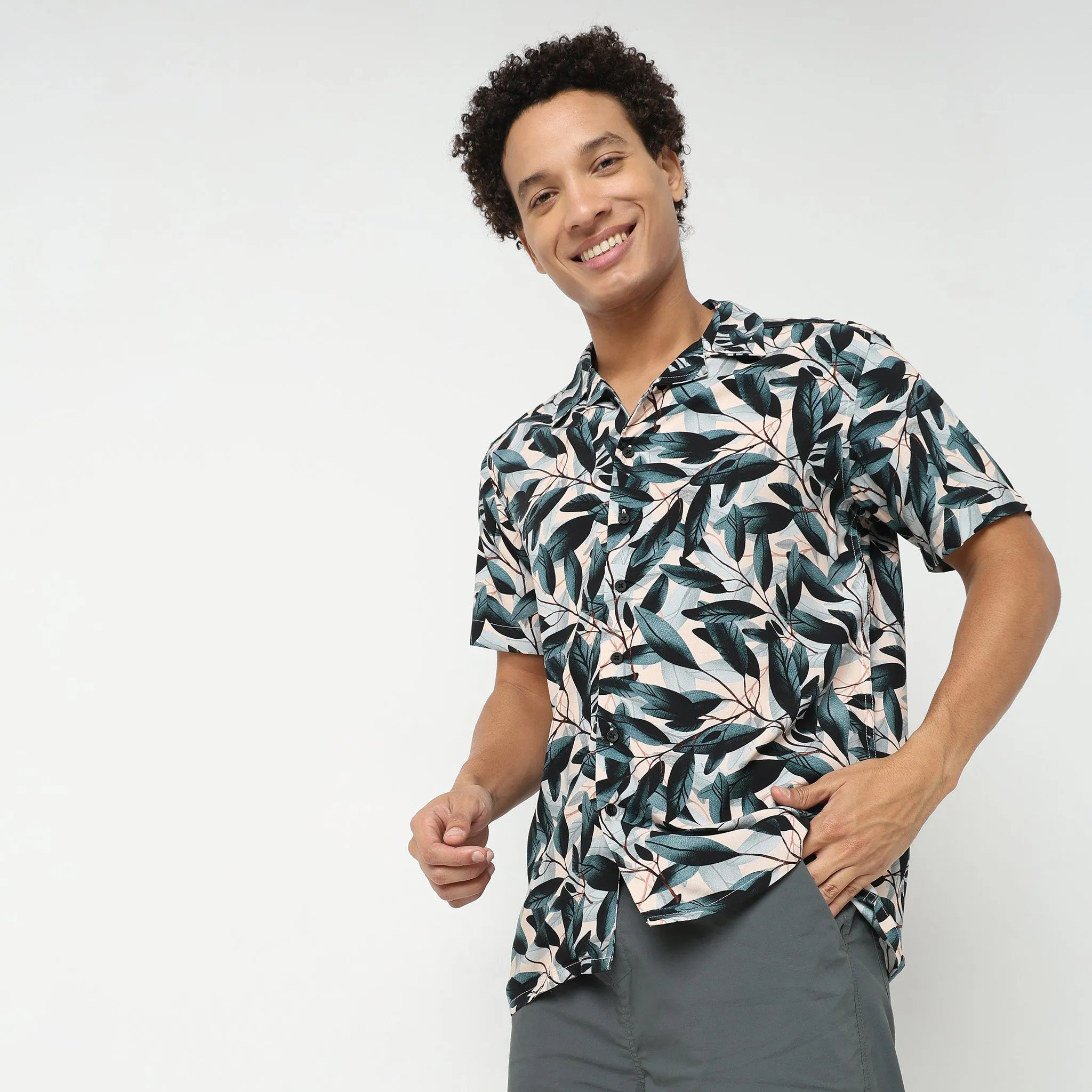 Retreat™ Shirts - 100% Rayon Regular Fit Printed Cuban Collar Shirt