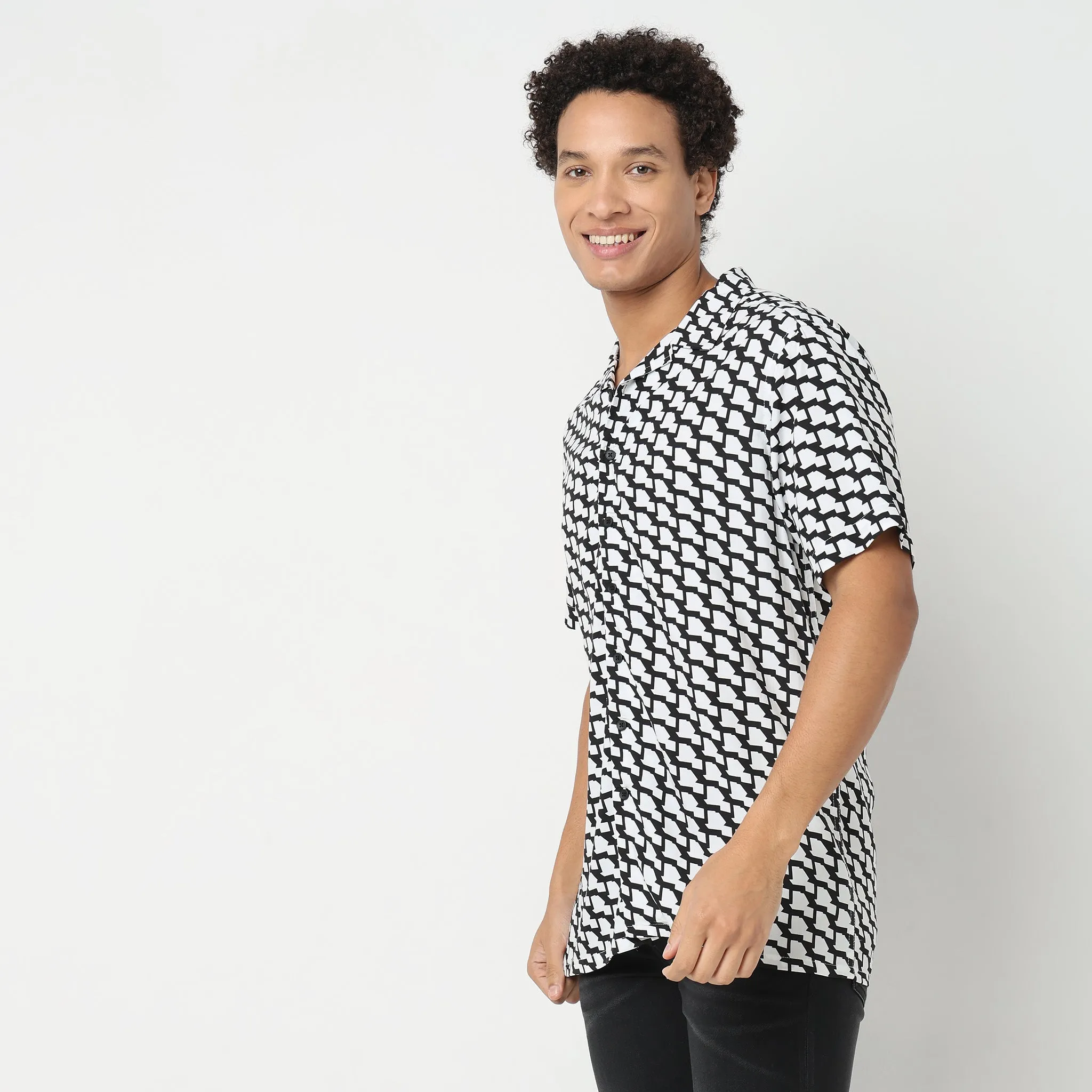 Retreat™ Shirts - 100% Rayon Regular Fit Printed Cuban Collar Shirt