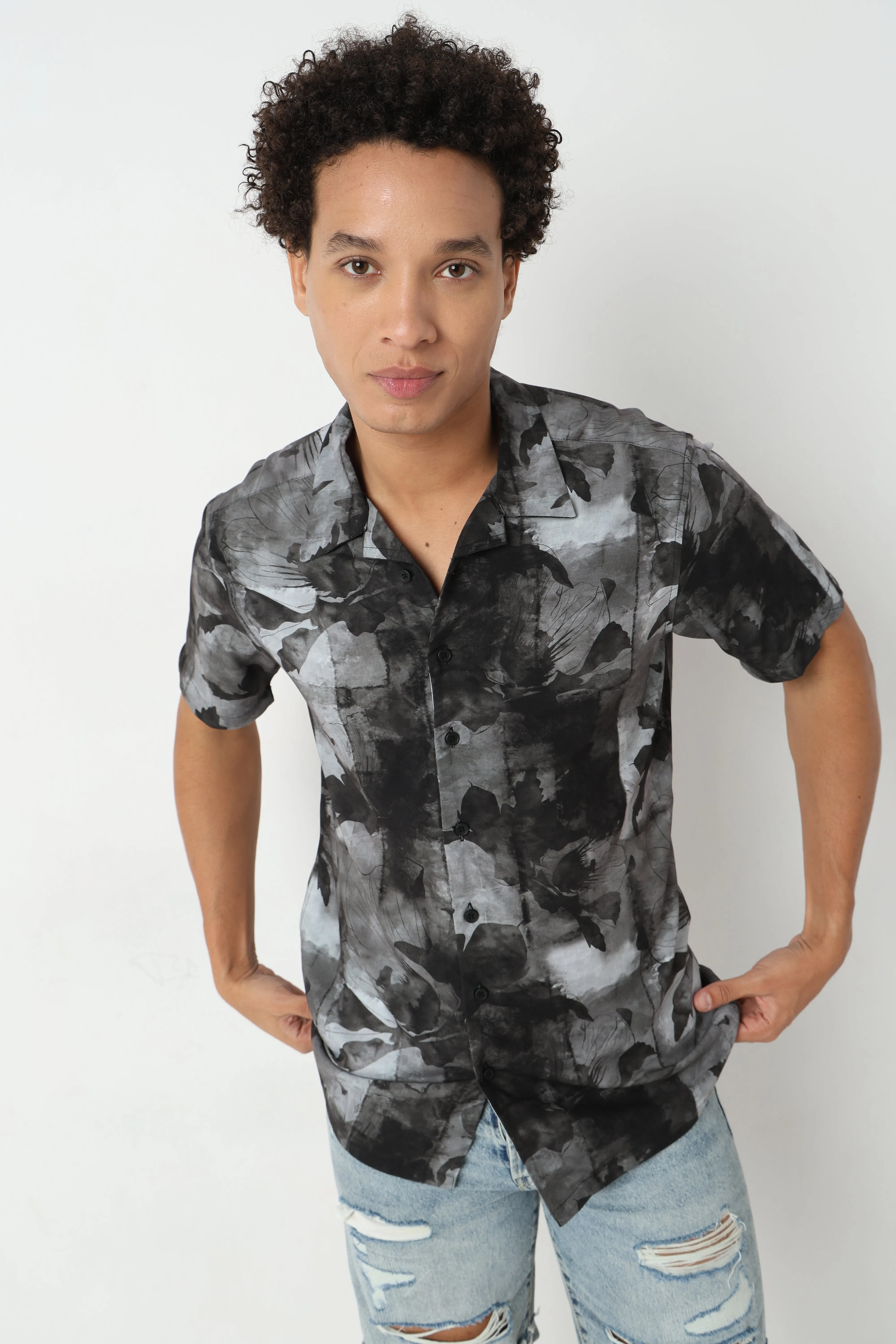 Retreat™ Shirts - 100% Rayon Regular Fit Printed Cuban Collar Shirt