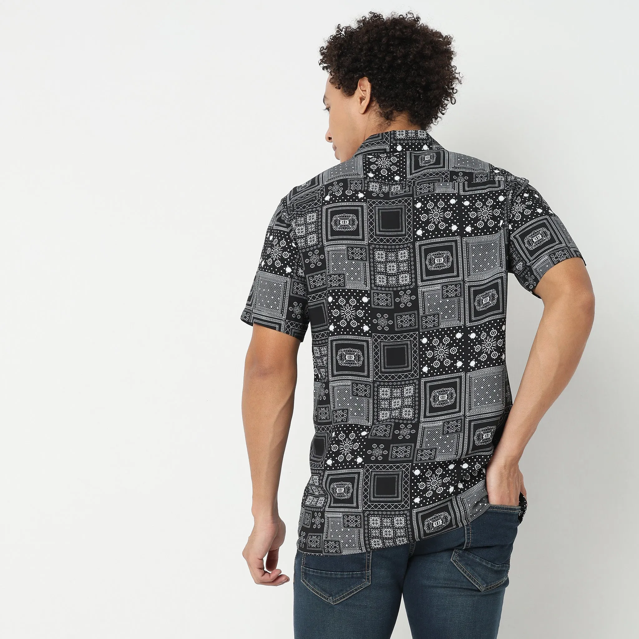 Retreat™ Shirts - 100% Rayon Regular Fit Printed Cuban Collar Shirt