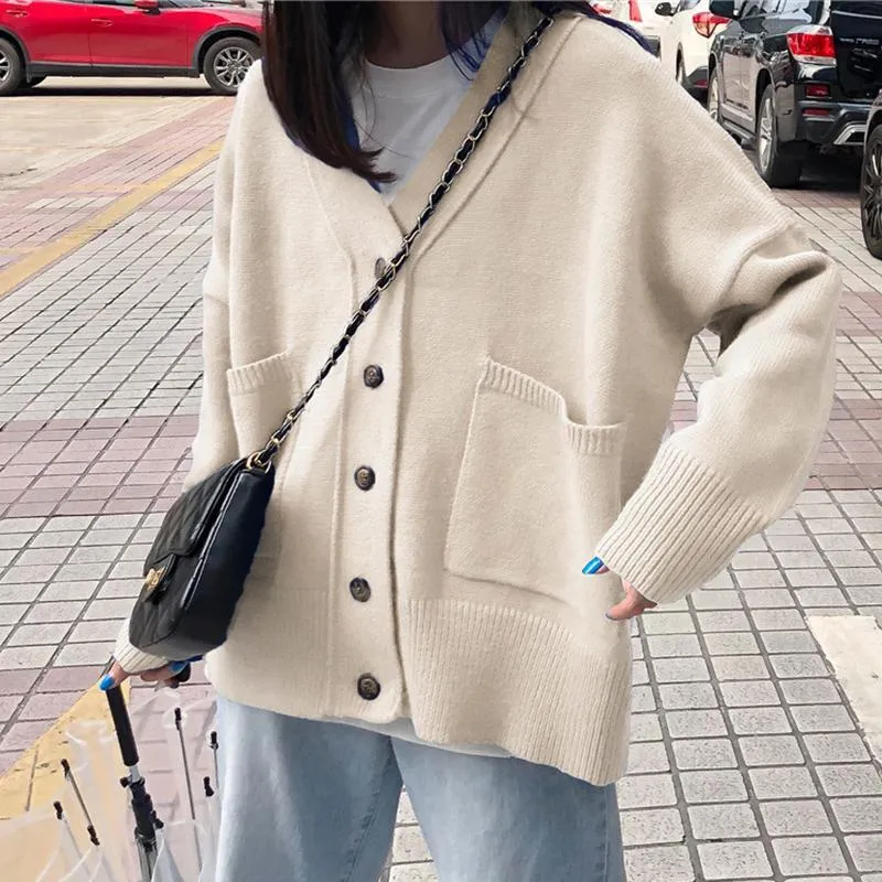 Sale Casual Colorful Pockets Loose Knit Soft Cardigan