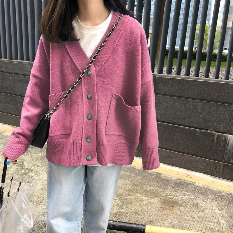 Sale Casual Colorful Pockets Loose Knit Soft Cardigan